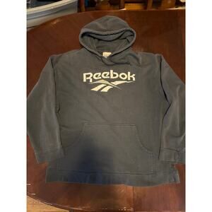 Reebok vintage navy blue hoodie with two tone logo size L